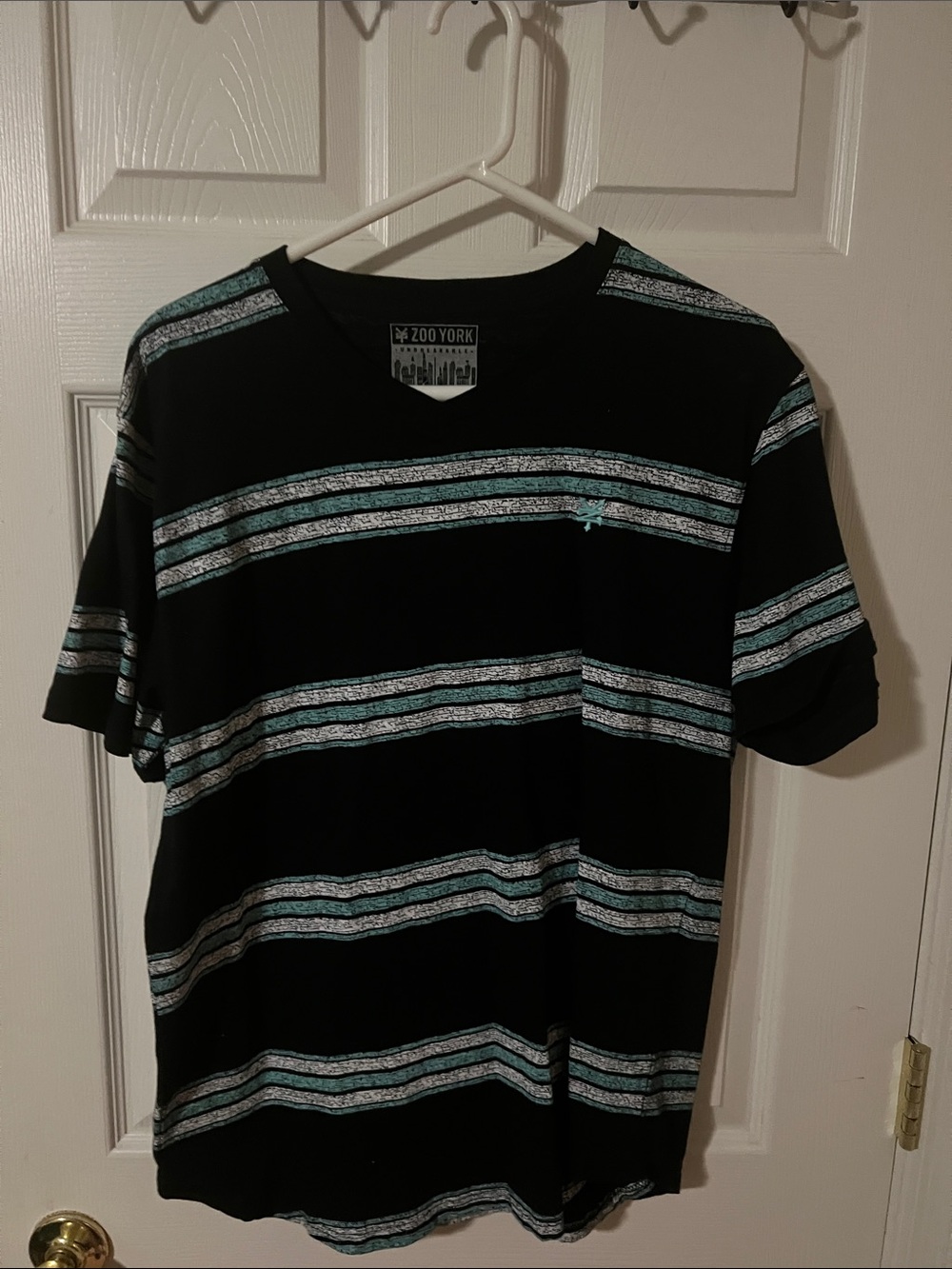 Zoo York Black Tee with Teal and White Stripes